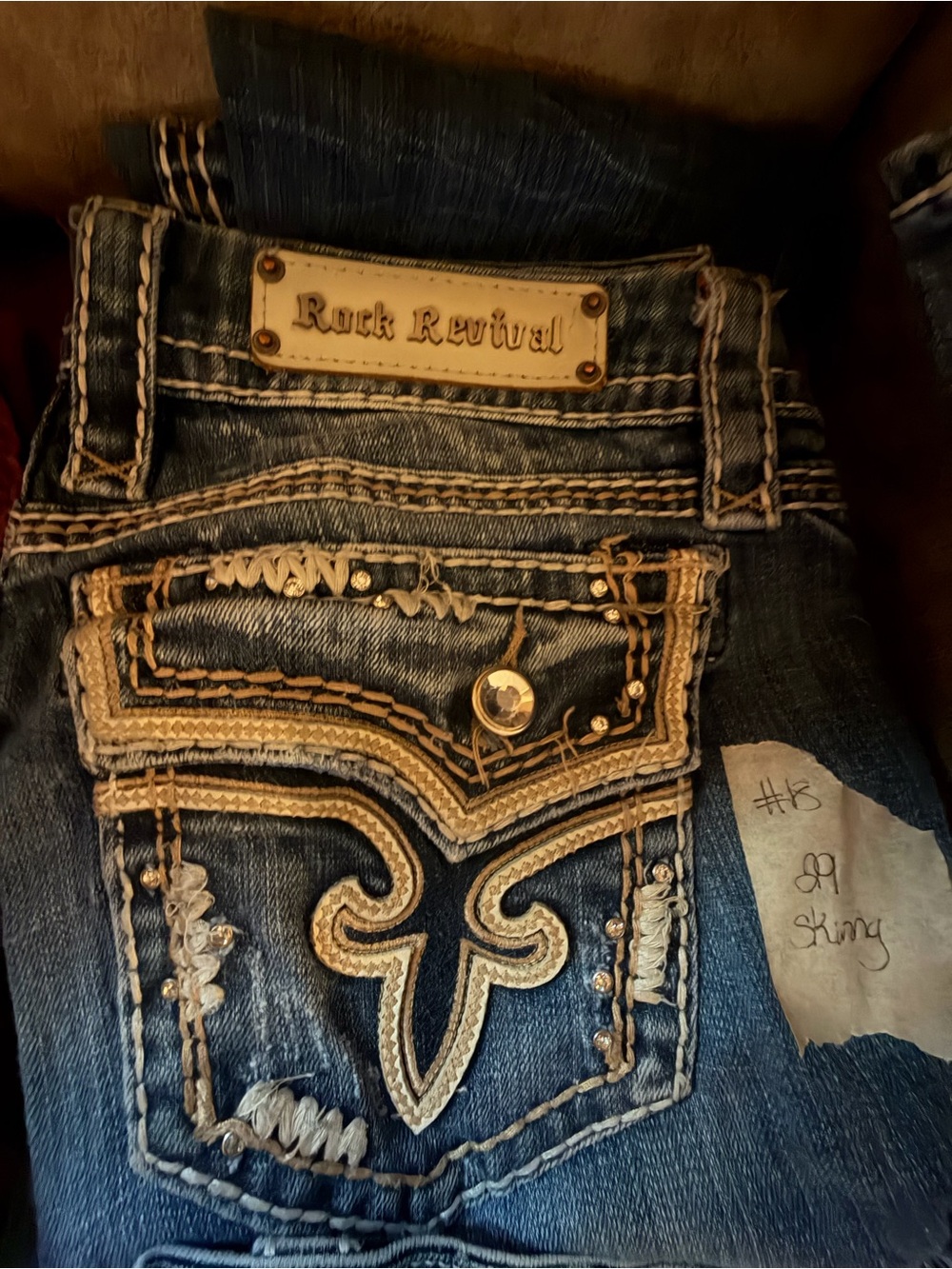 Rock Revival Women’s Burgundy Skinny Jeans with Rhinestone Pocket - Picture 3 of 9